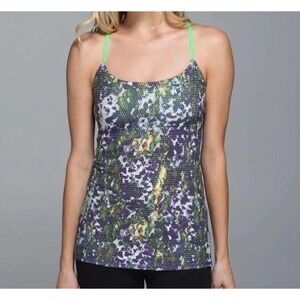 LULULEMON Dancing Warrior Tank Top Power Bra Women’s Size 6 Athletic Gym Floral